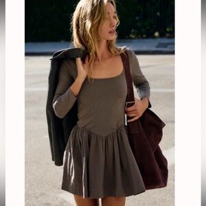 Free people Onda Drop Waist long sleeve mini dress. Color grey